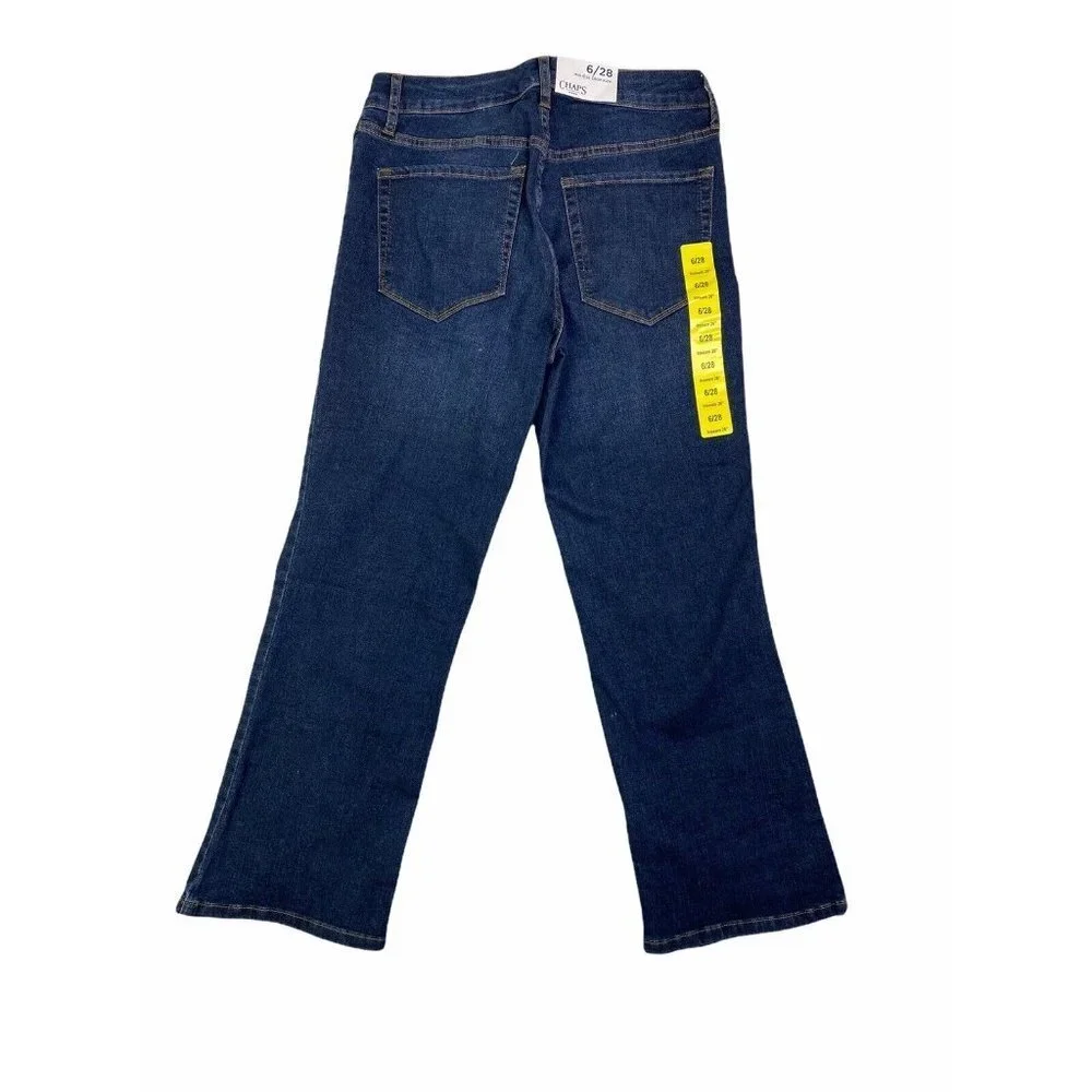 Chaps Ladies' Mid Rise Crop Kick‎ Flare Jeans Dark Blue Denim Size 6/28 NWT